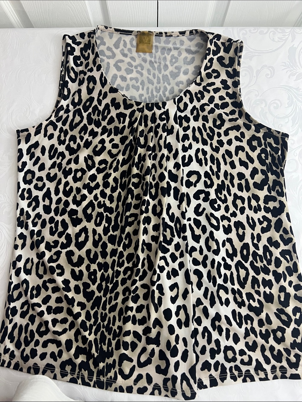 Sleeveless Leopard Print Tank Top - Black on Cream Ann Klein